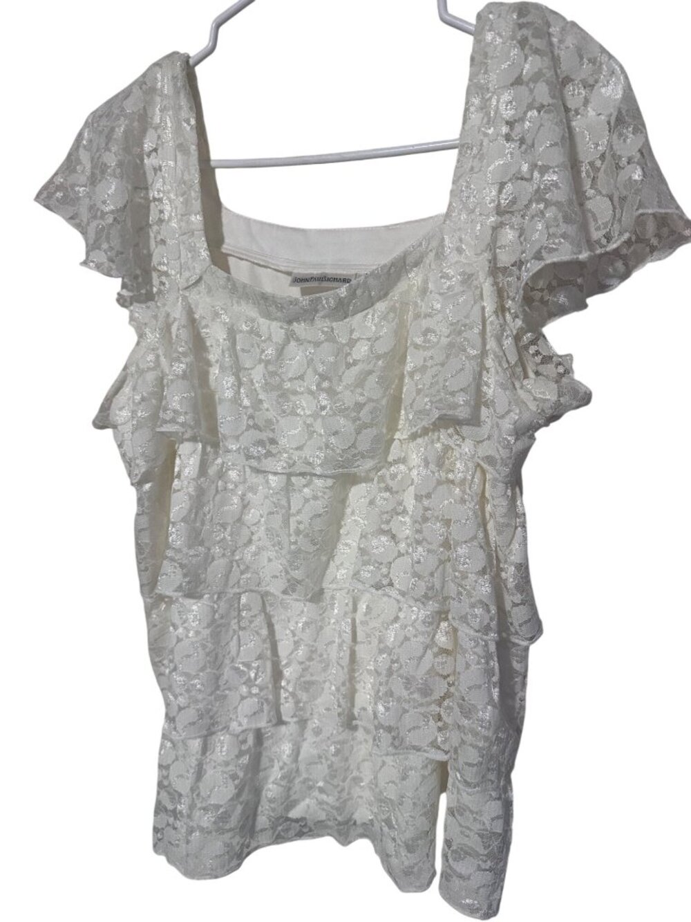 John Paul Richard ivory lace tiered lined top size L